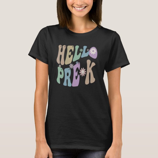 Camiseta Groovy Hello Prek Teacher Purple Pre K Retro (Anverso)