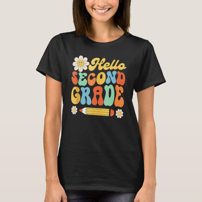 Camiseta Groovy Hello Second Grade First Day Of School Teac (Anverso)