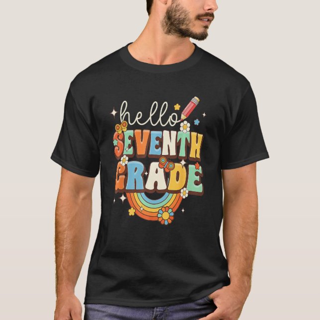 Camiseta Groovy Hello Seventh Grade Retro Teacher Back To S (Anverso)
