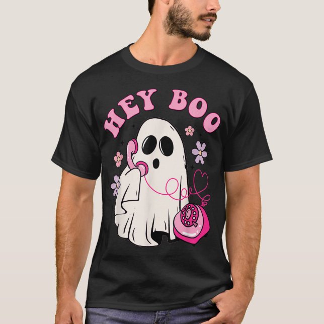 Camiseta Groovy Hey Boo Cute Ghost Funny Chicas de Hallowee (Anverso)