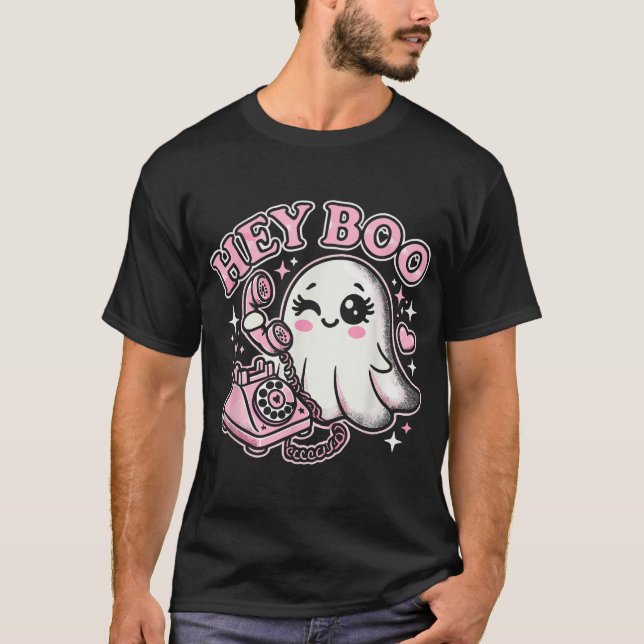 Camiseta Groovy Hey Boo Ghost Halloween Chicas Mujeres (Anverso)
