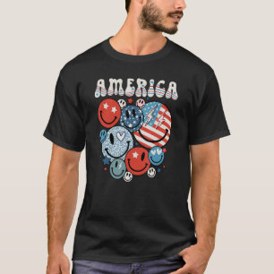 Camiseta Groovy Hippie America Retro sonrisa cara Bandera d