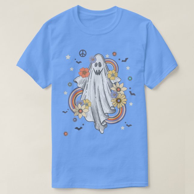 Camiseta Groovy Hippie Decoraciones Floral Fantasma Hallowe (Diseño del anverso)