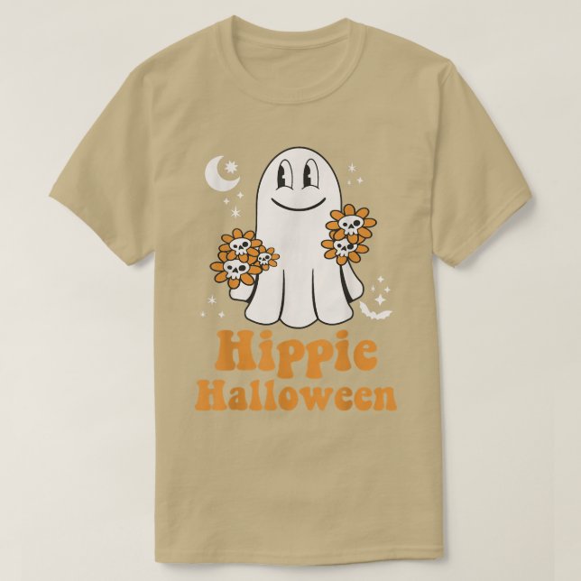 Camiseta Groovy Hippie Halloween disfraz Fantasma Floral Re (Diseño del anverso)