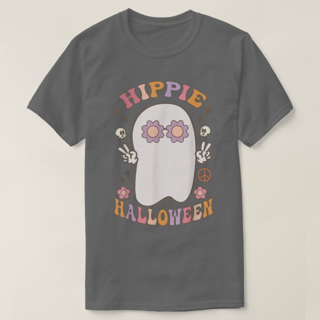 Camiseta Groovy Hippie Halloween Vibes Costume Fantasma ret (Diseño del anverso)
