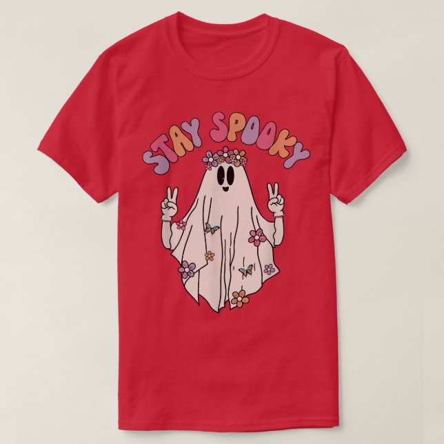 Camiseta Groovy Hippie Stay Spooky Vibes Retro Fantasma Flo (Diseño del anverso)
