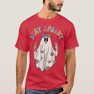 Camiseta Groovy Hippie Stay Spooky Vibes Retro Fantasma Flo