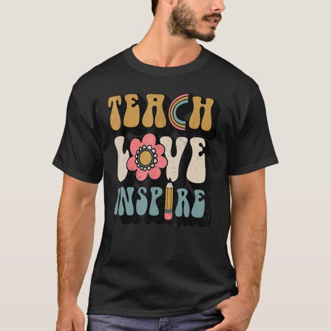 Camiseta Groovy Hippy Profesora de Amor Enseñanza Inspire E (Anverso)