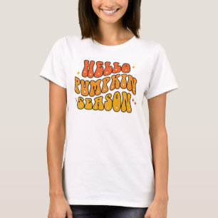 Camiseta Groovy Hola Temporada de Calabaza Retro Brillo Oto