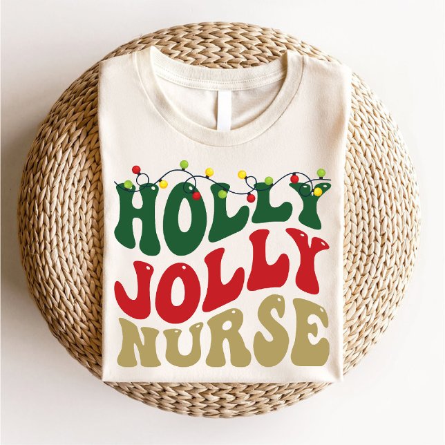 Camiseta Groovy Holly Jolly Navidades de enfermería Fiesta  (Groovy Holly Jolly Nurse Christmas Party White T-Shirt)
