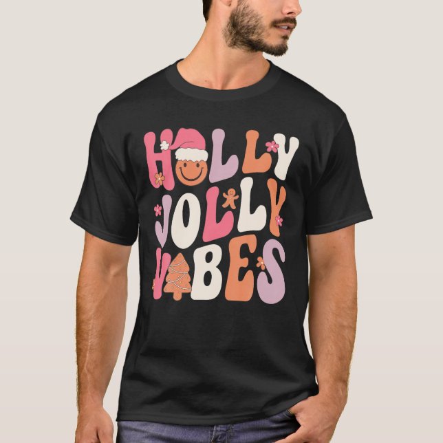 Camiseta Groovy Holly Xmas Jolly Vibes Navidades disstume (Anverso)