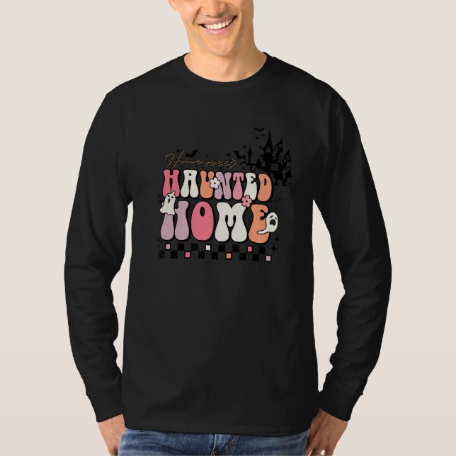 Camiseta Groovy Home Sweet Haunted Home Cute Halloween Ghos (Anverso)