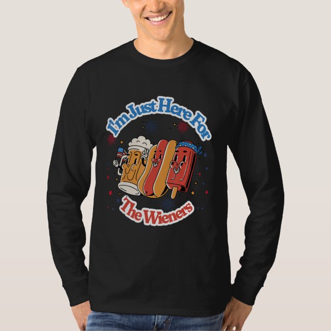 Camiseta Groovy Hot Dog I'm Just Here For The Wieners 4th o (Anverso)