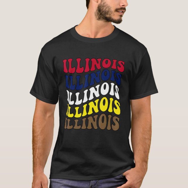 Camiseta Groovy Illinois State Home I Love Illinois Flag Pa (Anverso)
