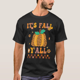 Camiseta Groovy It's Fall Y'all Leopard Pumpkin Autumn Than