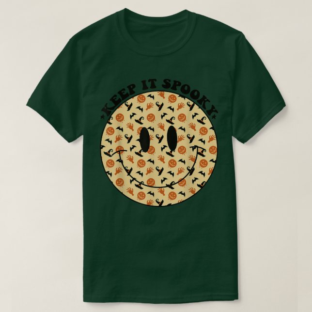 Camiseta Groovy Keep It Spooky Halloween Happy Face Retro (Diseño del anverso)