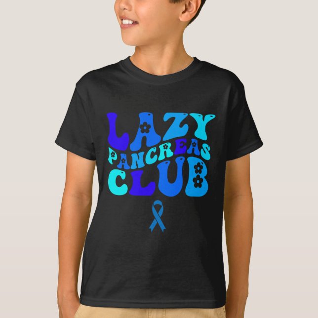 Camiseta Groovy Lazy Pancreas Club Diabetes Conciencia Azul (Anverso)