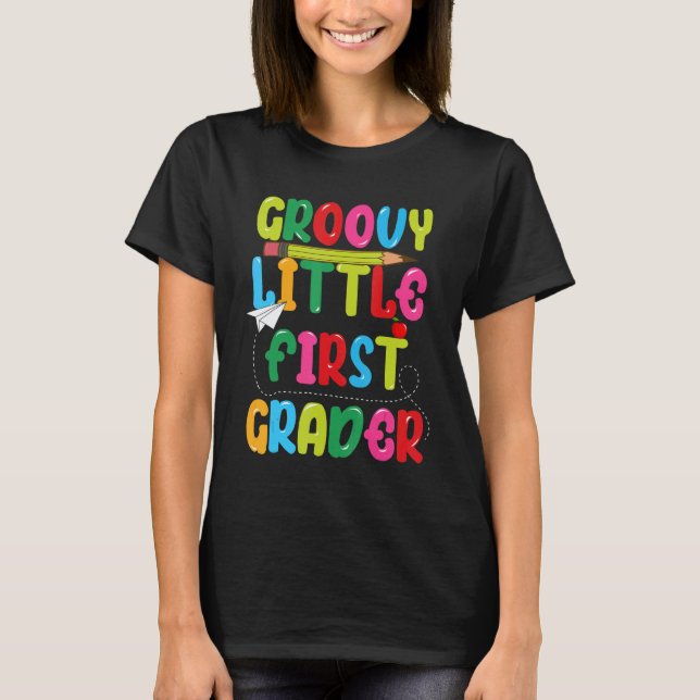 Camiseta Groovy Little First Grader  First Day Of School Fo (Anverso)