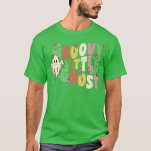 Camiseta Groovy Little Ghost With Vintage Flowers Halloween