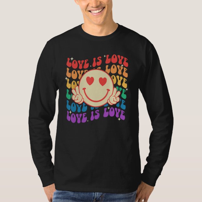 Camiseta Groovy Love Is Love Hippie Face Rainbow LGBT Gay A (Anverso)