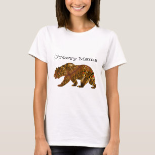 Camiseta Groovy Mama Bear Silhouette Fractal Typoette Arte
