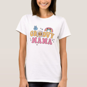 Camiseta Groovy Mama Hippie Flor Y Arcoiris