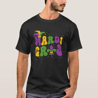 Camiseta Groovy Mardi Gras Púrpura Colas verdes amarillas M