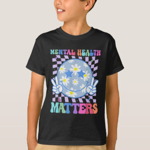 Camiseta Groovy Mental Health S Flower Autism Smile Face