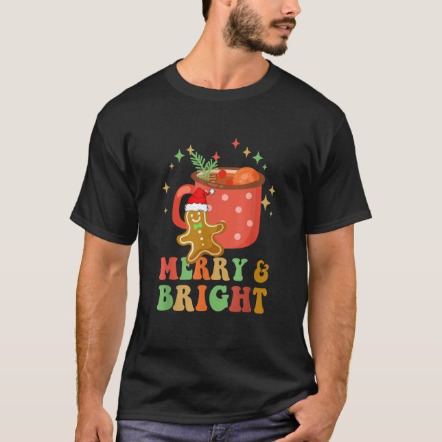 Camiseta Groovy Merry Bright Gingerbread Navidades Cute San (Anverso)