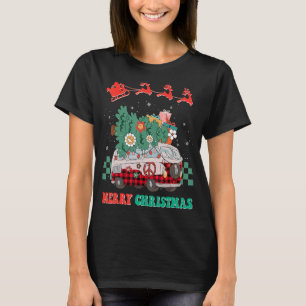 Camiseta Groovy Merry Christmas Tree Buffalo Plaid Family M