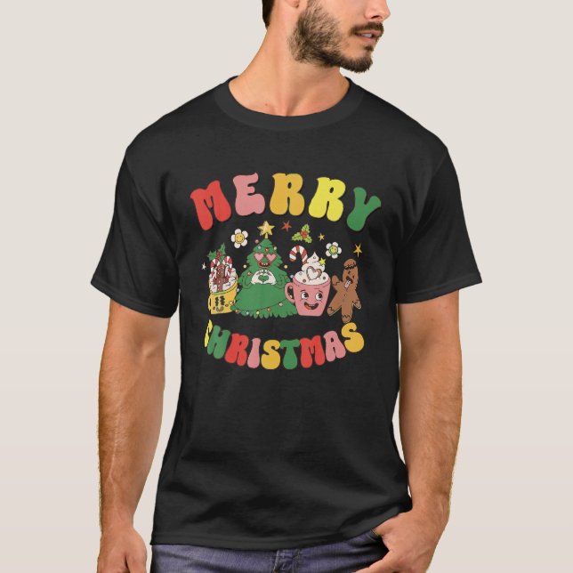 Camiseta Groovy Merry Christmas Tree Cakes Gingerbread Hot (Anverso)