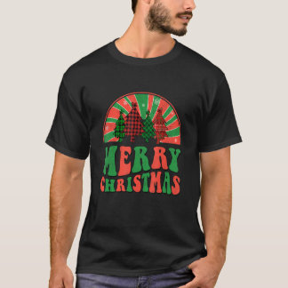 Camiseta Groovy Merry Christmas Trees Buffalo Plaid Leopard