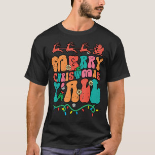 Camiseta Groovy Merry Christmas Yall Retro Xmas Familiares