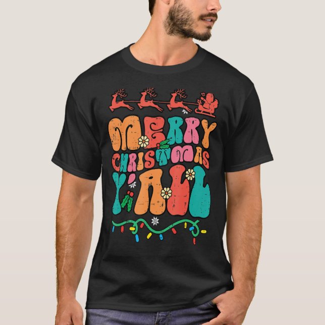 Camiseta Groovy Merry Christmas Yall Retro Xmas Familiares (Anverso)