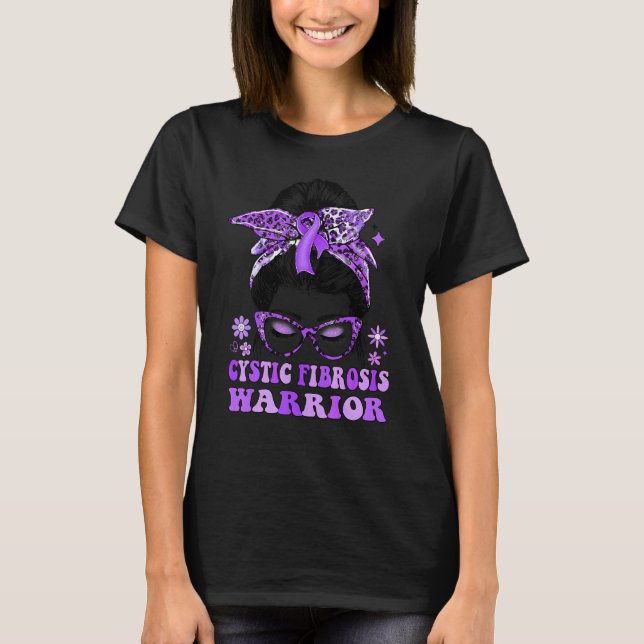 Camiseta Groovy Messy Bun Purple Ribbon Cystic Fibrosis War (Anverso)