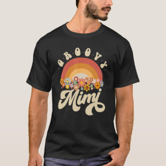 Camiseta Groovy Mimi Retro Flores Coloridas Arcoiris Abuela