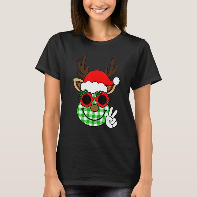 Camiseta Groovy Navidades Reindeer Face Team Santa Elf Squa (Anverso)
