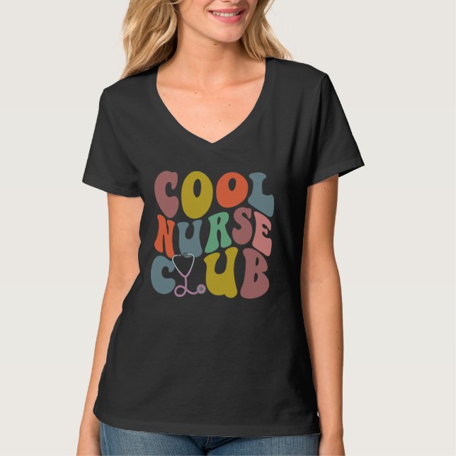 Camiseta Groovy Nurse Cool Nurse Club School Nurse RN ICU E (Anverso)