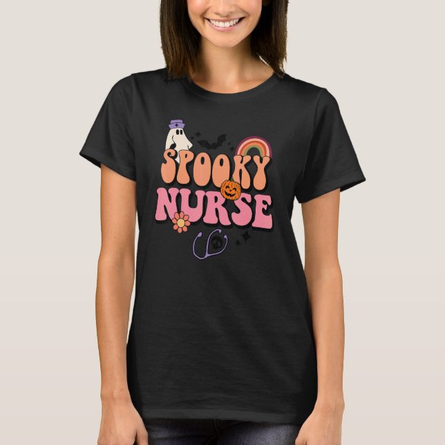 Camiseta Groovy Nurse Halloween Costume Retro Spooky Nurse  (Anverso)