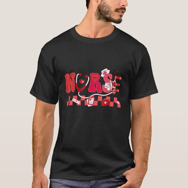 Camiseta Groovy Nurse Valentine's Day Vibes Hippie Nurse Li (Anverso)