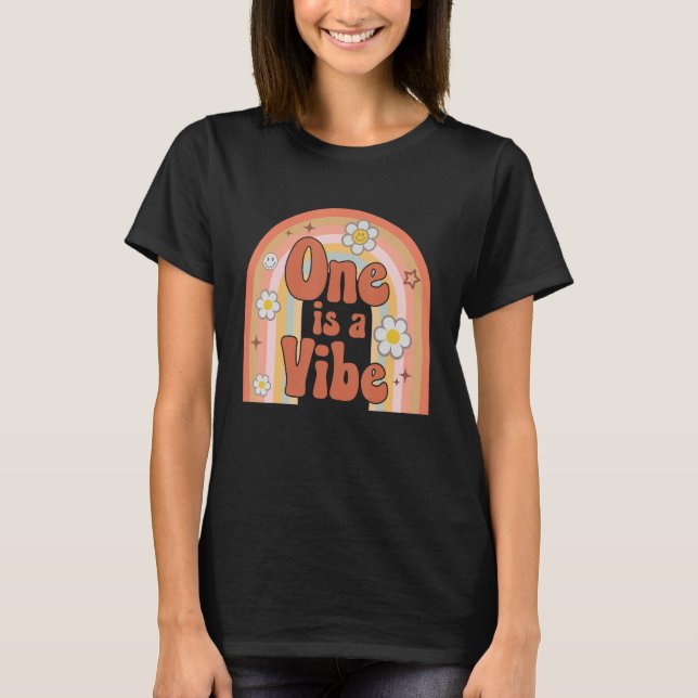 Camiseta Groovy One Es Un Vibe Floral De Arcoiris Infantil  (Anverso)