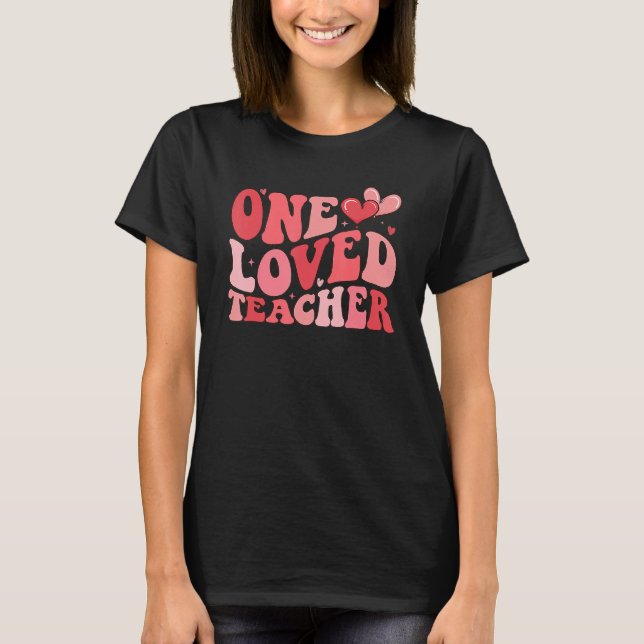 Camiseta Groovy One Loved Teacher 100 Days of School Valent (Anverso)