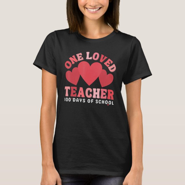 Camiseta Groovy One Loved Teacher 100 Days of School Valent (Anverso)