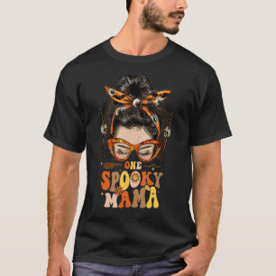 Camiseta Groovy One Spooky Mama Messy Bun Women Hippie Mom