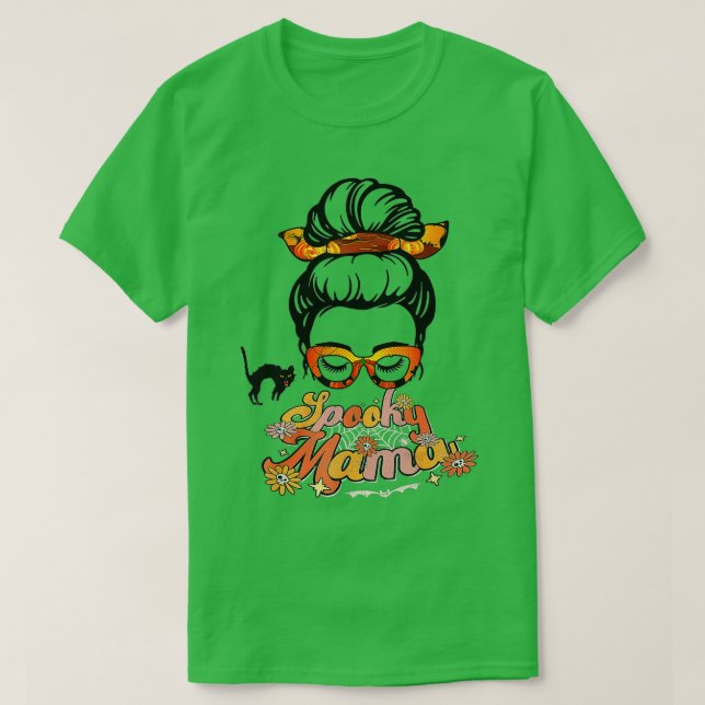 Camiseta Groovy One Spooky Mama Messy Bun Women Witch Mom H (Diseño del anverso)