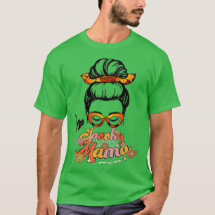 Camiseta Groovy One Spooky Mama Messy Bun Women Witch Mom H