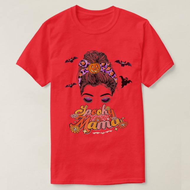 Camiseta Groovy One Spooky Mama Messy Bun Women Witch Mom H (Diseño del anverso)