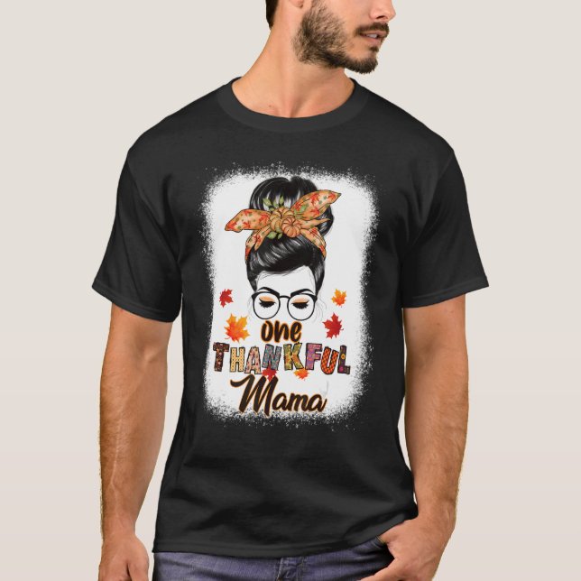 Camiseta Groovy One Thankful Mama Messy Bun Autumn Thanksgi (Anverso)