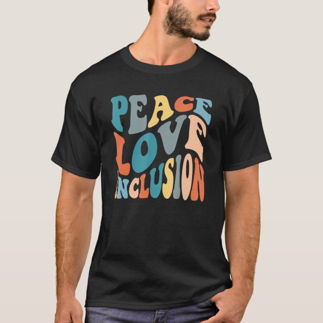 Camiseta Groovy Peace Love Inclusion SPED Squad Special Ed (Anverso)