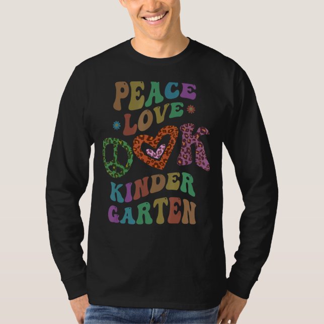 Camiseta Groovy PEACE LOVE KINDERGARTEN Leopard Print Kinde (Anverso)